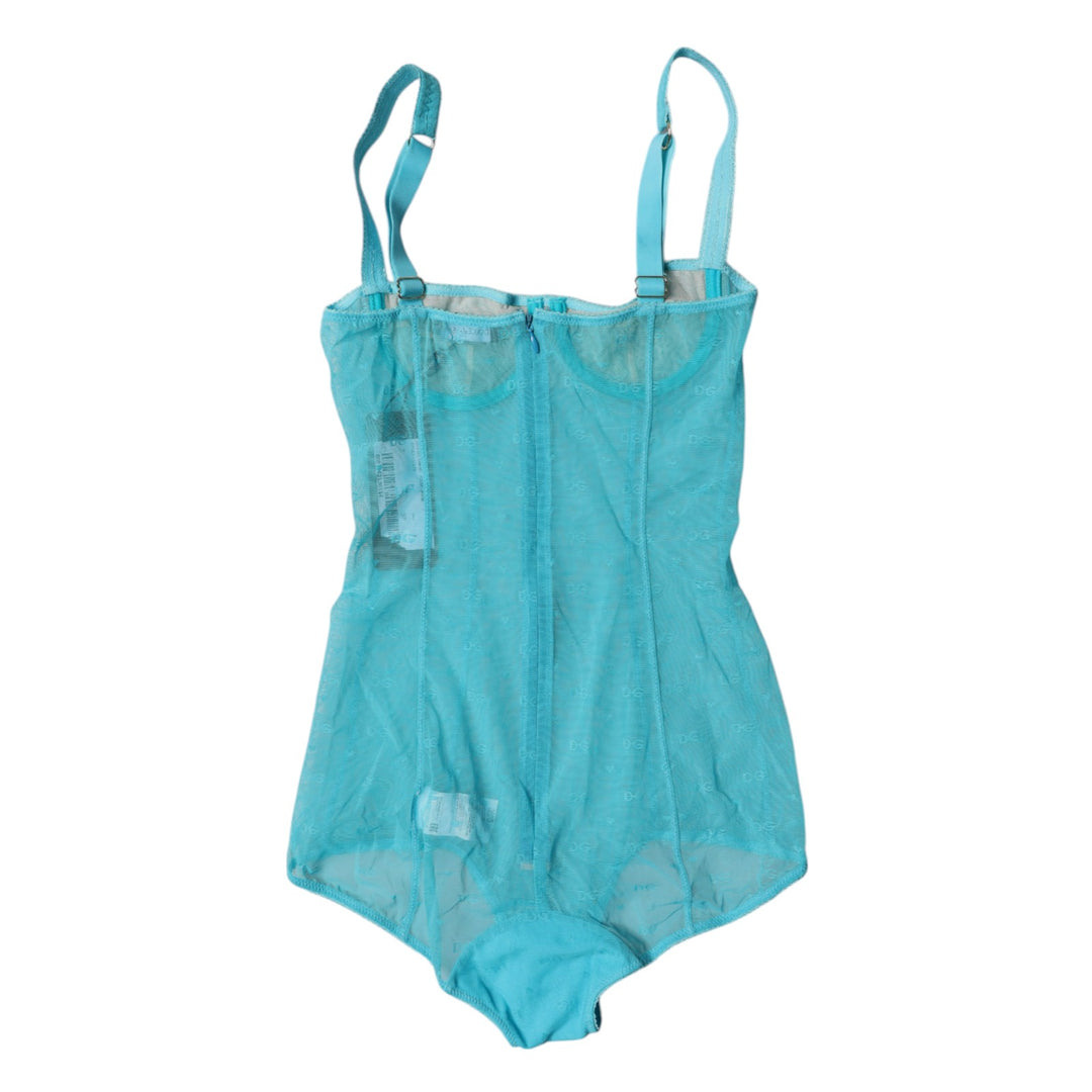 Dolce &amp; Gabbana Blue Tulle Balconette Bra Bodysuit Underwear