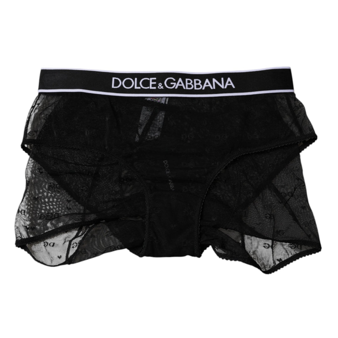 Dolce &amp; Gabbana Black Tulle Nylon Mid Waist Panty Underwear