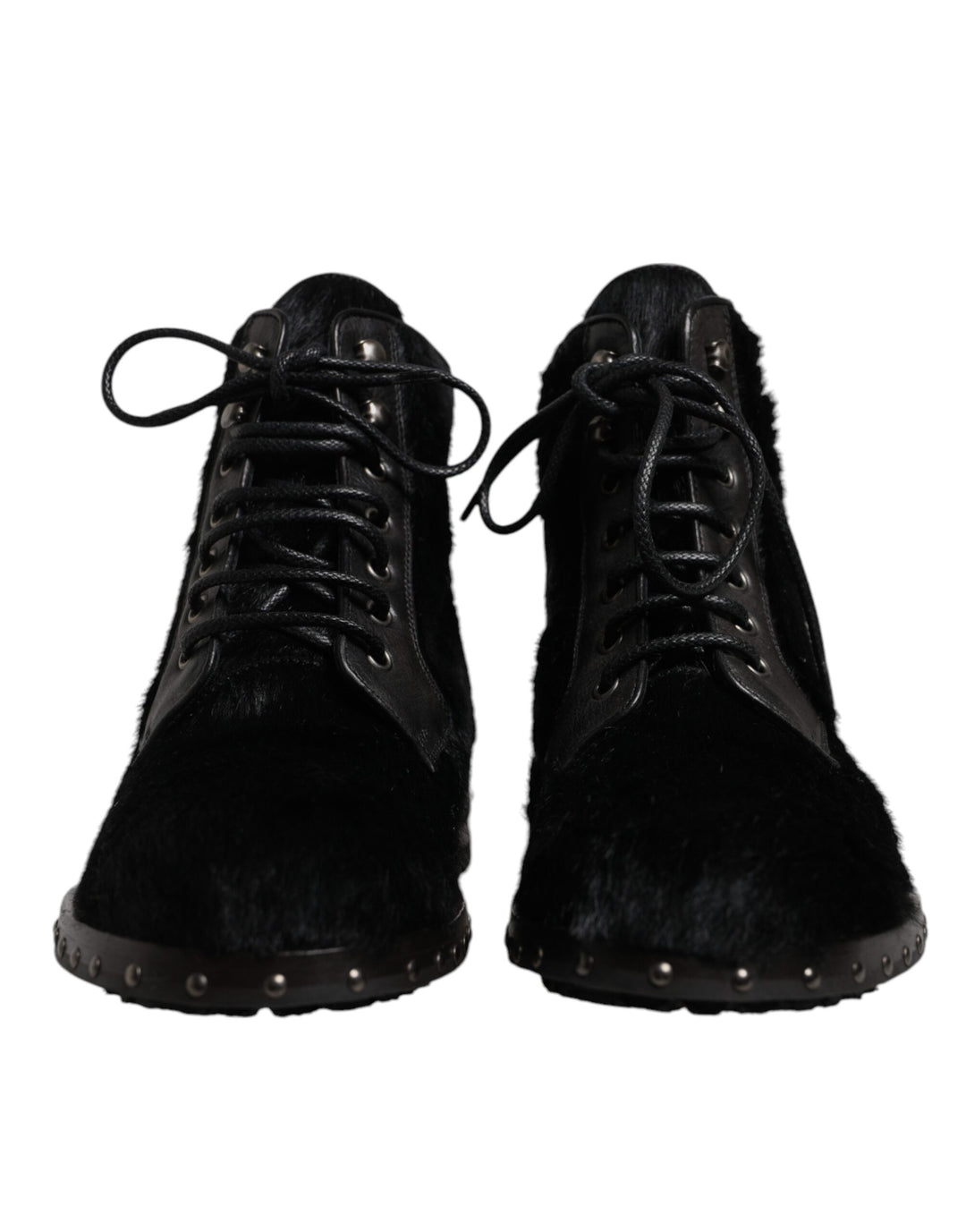 Dolce &amp; Gabbana Black Pony Style Leather Mid Calf Boots Shoes