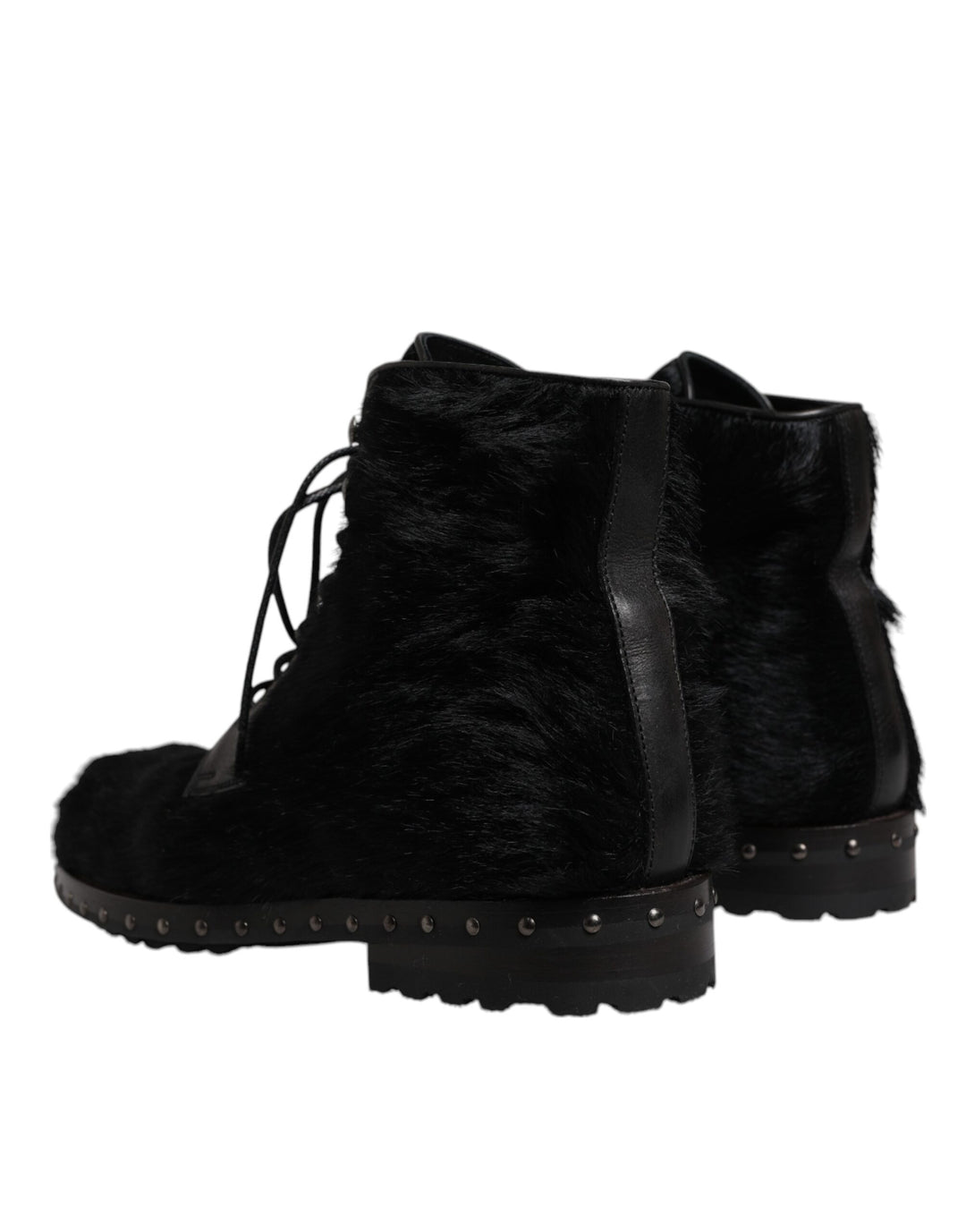 Dolce &amp; Gabbana Black Pony Style Leather Mid Calf Boots Shoes