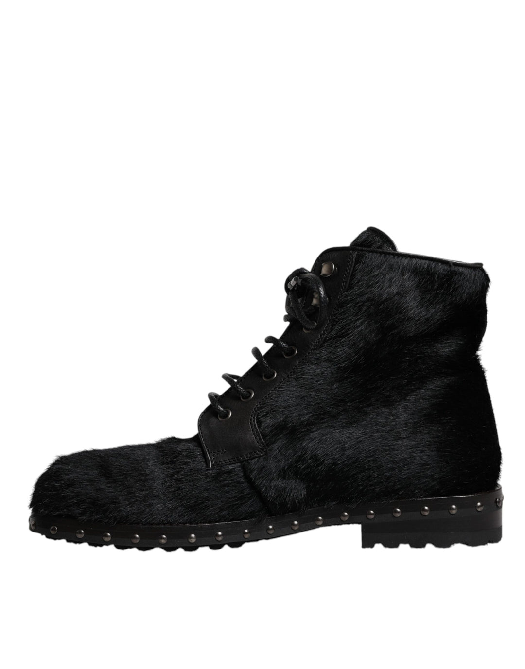Dolce &amp; Gabbana Black Pony Style Leather Mid Calf Boots Shoes