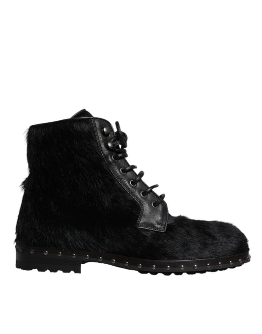 Bottes mi-mollet en cuir noir style poney Dolce &amp; Gabbana