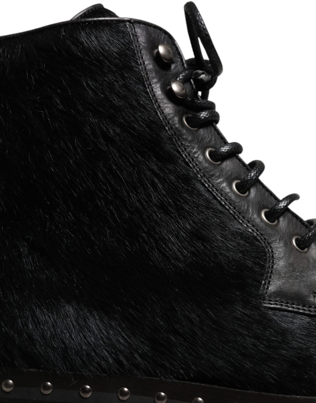 Dolce &amp; Gabbana Black Pony Style Leather Mid Calf Boots Shoes