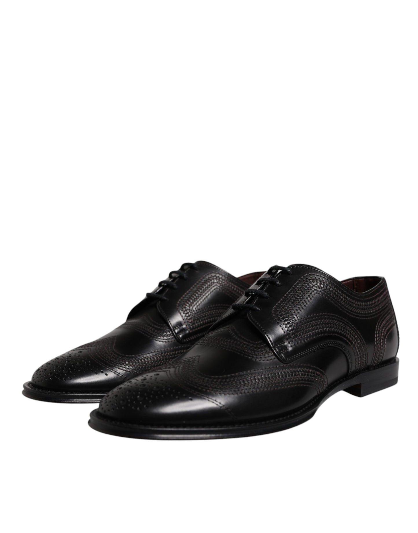 Chaussures Derby classiques en cuir noir brodé Dolce &amp; Gabbana