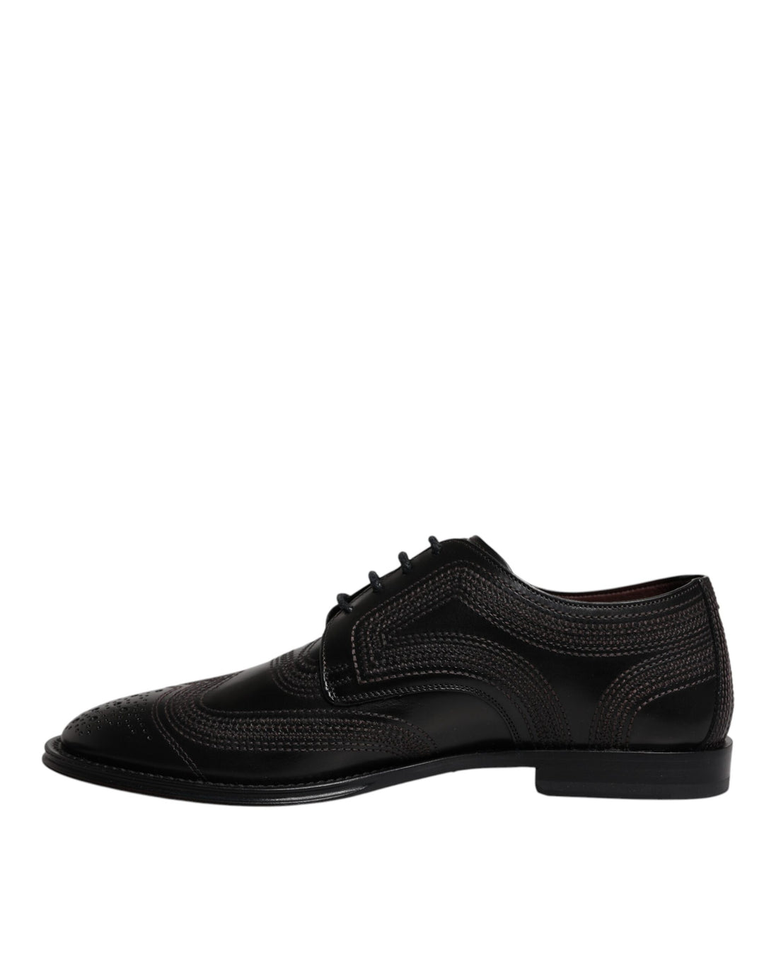 Dolce &amp; Gabbana Black Embroidered Classic Leather Derby Dress Shoes