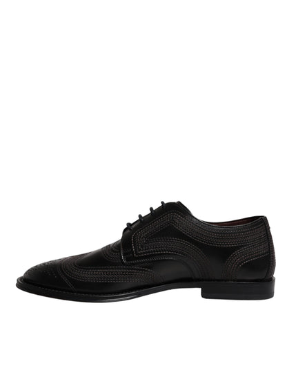 Chaussures Derby classiques en cuir noir brodé Dolce &amp; Gabbana