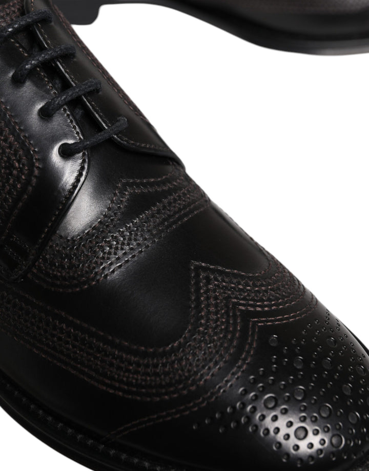 Dolce &amp; Gabbana Black Embroidered Classic Leather Derby Dress Shoes