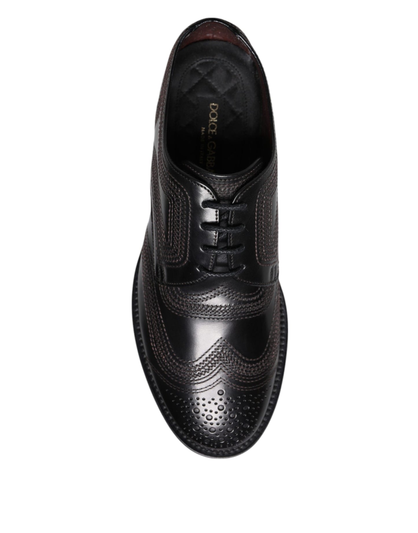 Chaussures Derby classiques en cuir noir brodé Dolce &amp; Gabbana