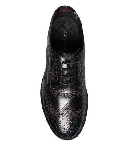Chaussures Derby classiques en cuir noir brodé Dolce &amp; Gabbana