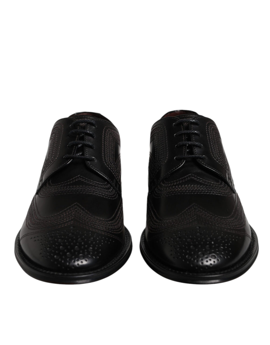 Dolce &amp; Gabbana Black Embroidered Classic Leather Derby Dress Shoes