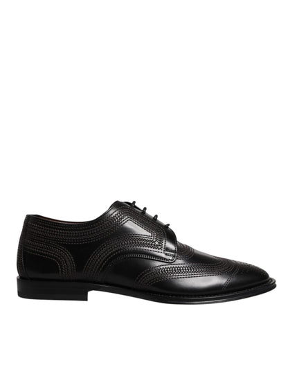Chaussures Derby classiques en cuir noir brodé Dolce &amp; Gabbana