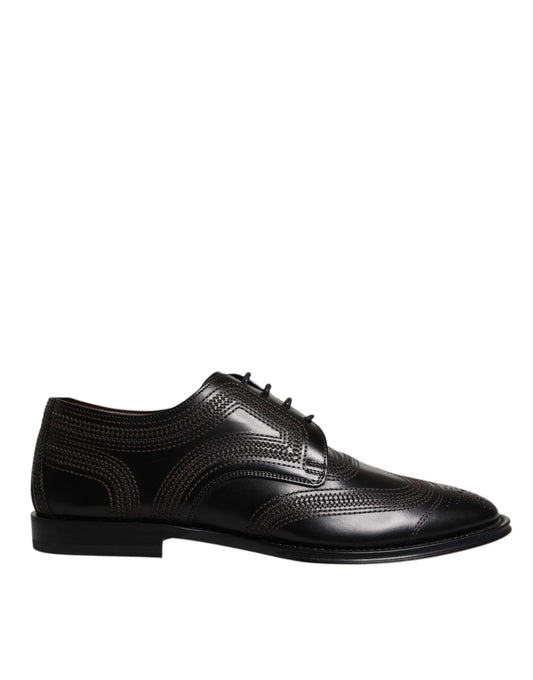 Chaussures Derby classiques en cuir noir brodé Dolce &amp; Gabbana