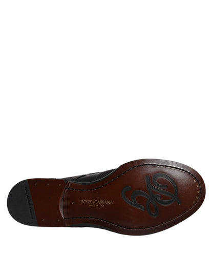 Chaussures Derby classiques en cuir noir brodé Dolce &amp; Gabbana
