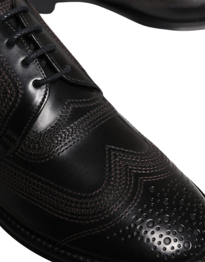 Chaussures Derby classiques en cuir noir brodé Dolce &amp; Gabbana