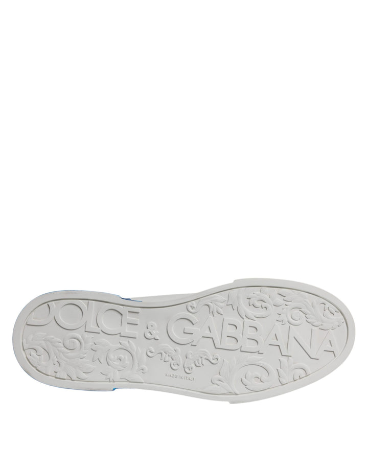 Dolce &amp; Gabbana White Blue Leather Logo Low Top Sneakers Shoes
