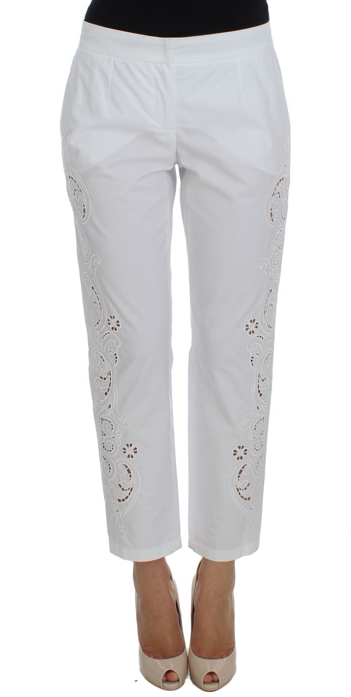 Pantalon habillé élégant à découpes florales blanches Dolce &amp;amp; Gabbana