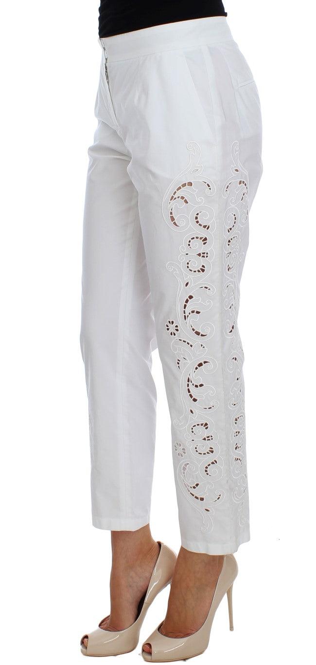 Pantalon habillé élégant à découpes florales blanches Dolce &amp;amp; Gabbana