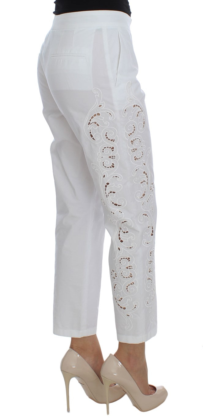 Pantalon habillé élégant à découpes florales blanches Dolce &amp;amp; Gabbana