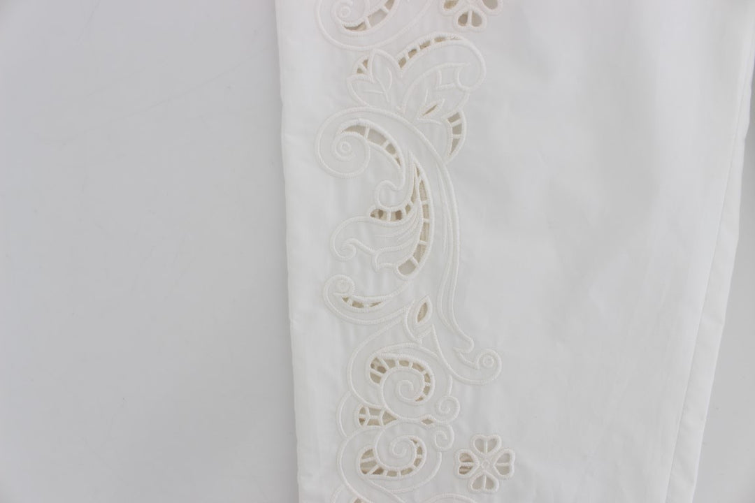 Pantalon habillé élégant à découpes florales blanches Dolce &amp;amp; Gabbana