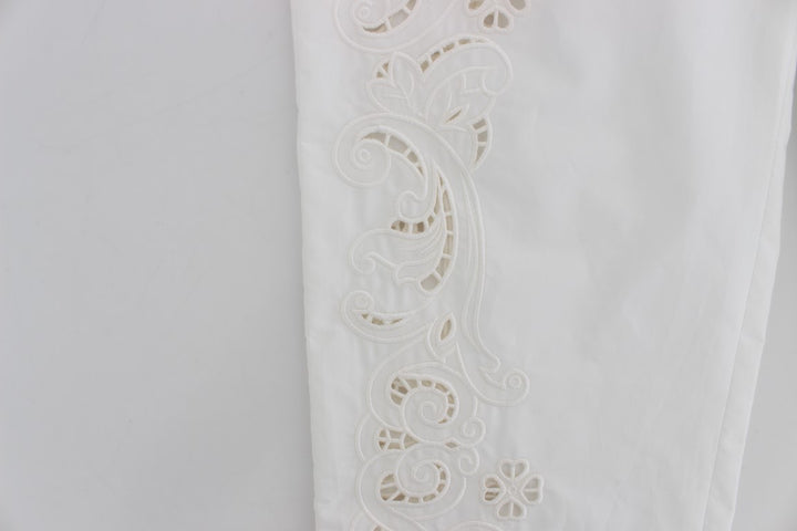 Pantalon habillé élégant à découpes florales blanches Dolce &amp;amp; Gabbana