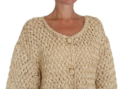 Dolce & Gabbana Beige Cardigan Crochet Knitted Raffia Sweater