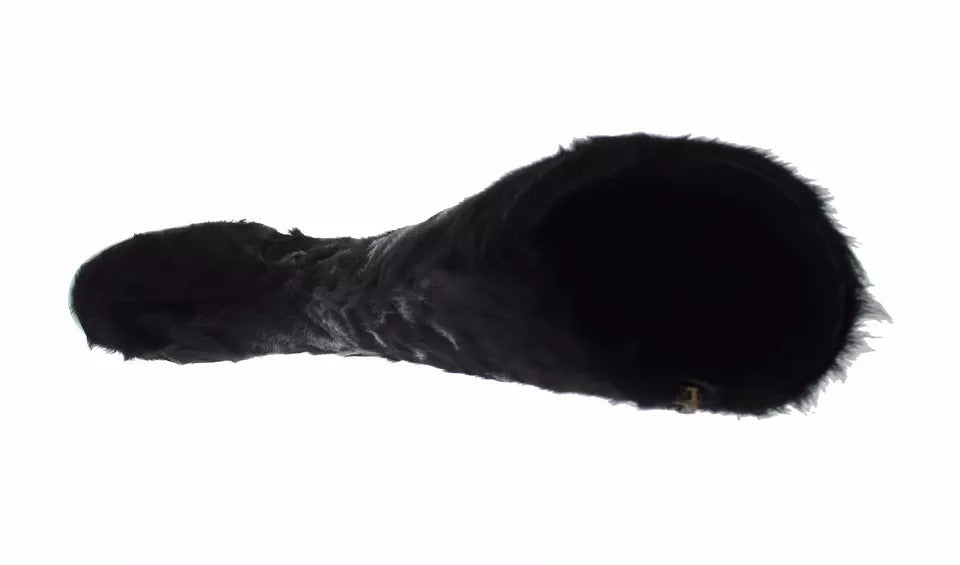 Dolce &amp; Gabbana Black Xiangao Lamb Fur Leather Boots Shoes