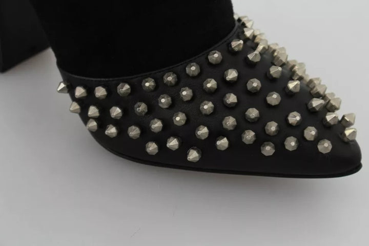 Bottines à talons cloutés en daim noir Philipp Plein