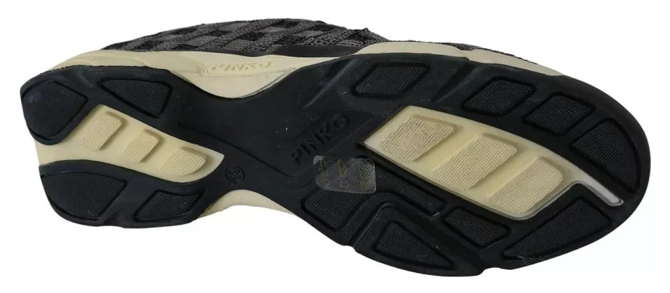 Zapatillas deportivas PINKO con diseño de secuencia sin cordones en negro y plateado