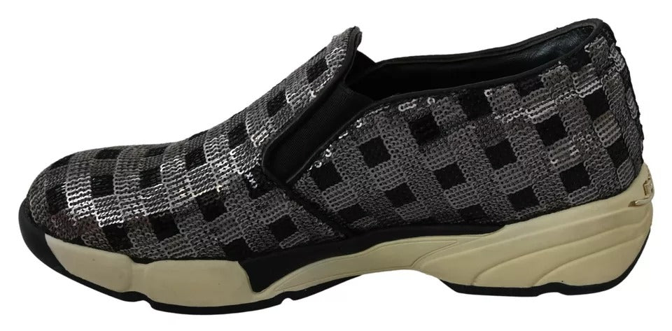 Zapatillas deportivas PINKO con diseño de secuencia sin cordones en negro y plateado