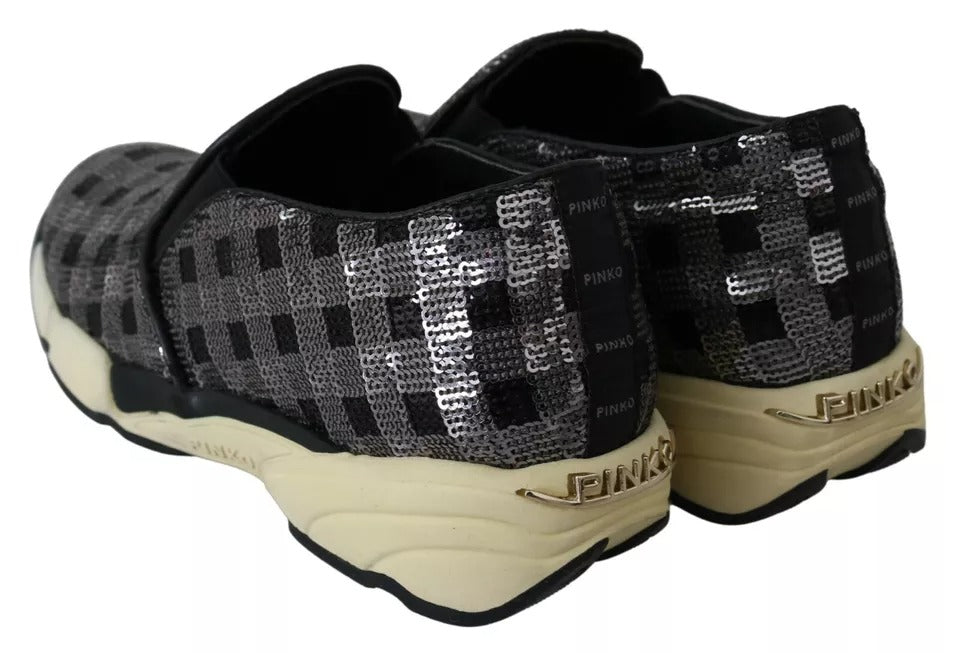 Zapatillas deportivas PINKO con diseño de secuencia sin cordones en negro y plateado