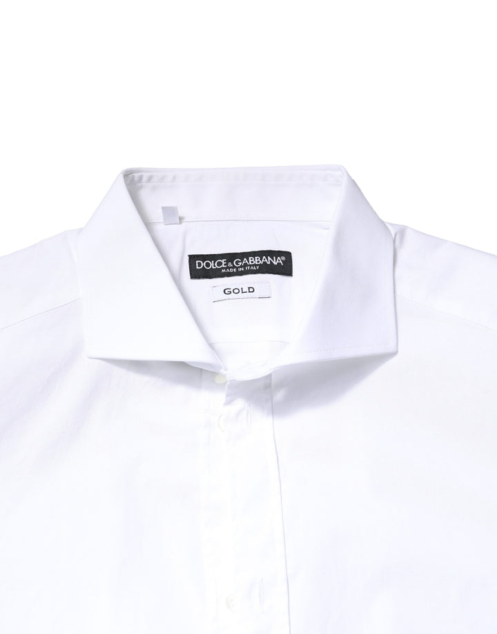 Dolce &amp; Gabbana White GOLD Cotton Long Sleeves Dress Shirt