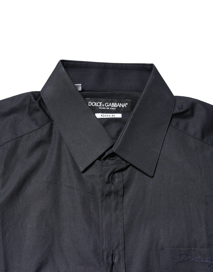 Dolce &amp; Gabbana Dark Blue GOLD Cotton Long Sleeves Dress Shirt