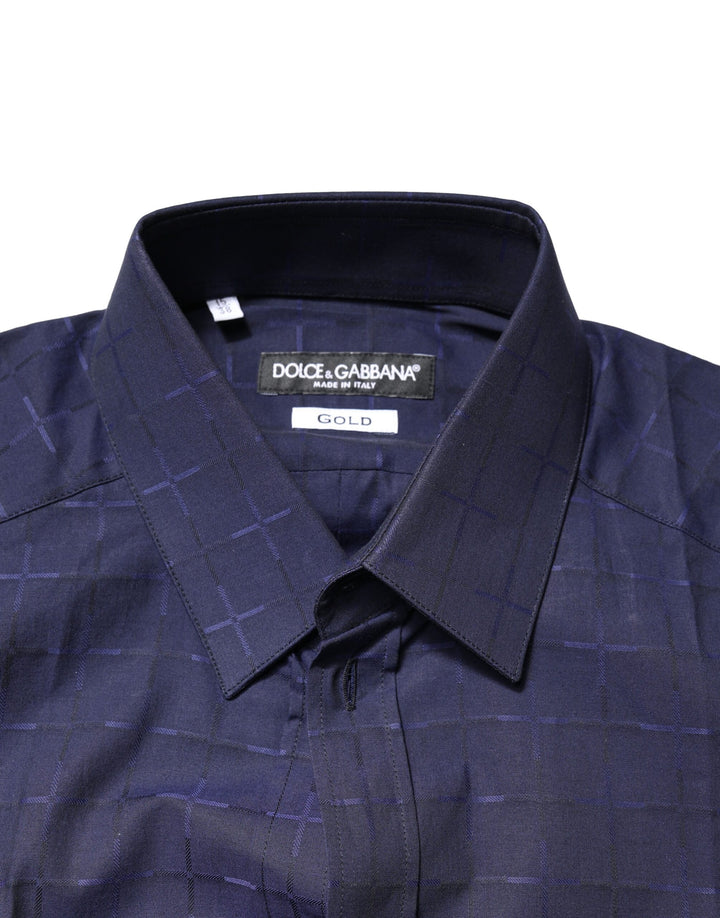 Dolce &amp; Gabbana Blue Check Tartan GOLD Formal Dress Shirt