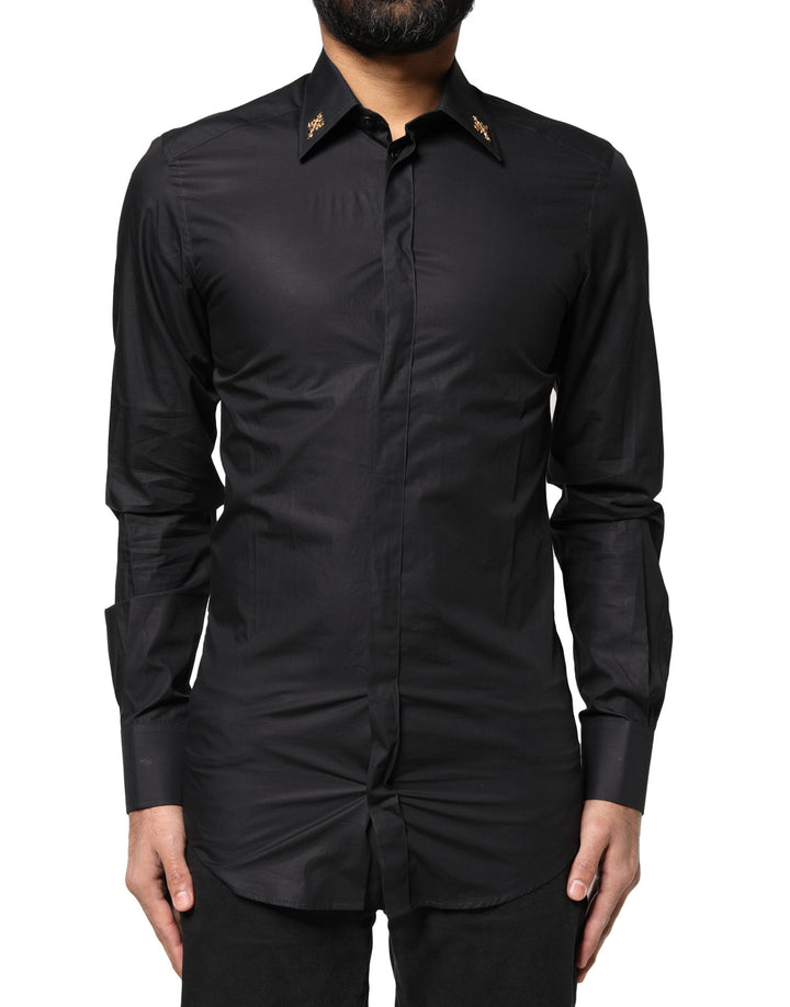 Dolce &amp; Gabbana Black GOLD Cross Embellished Men Dress Shirt