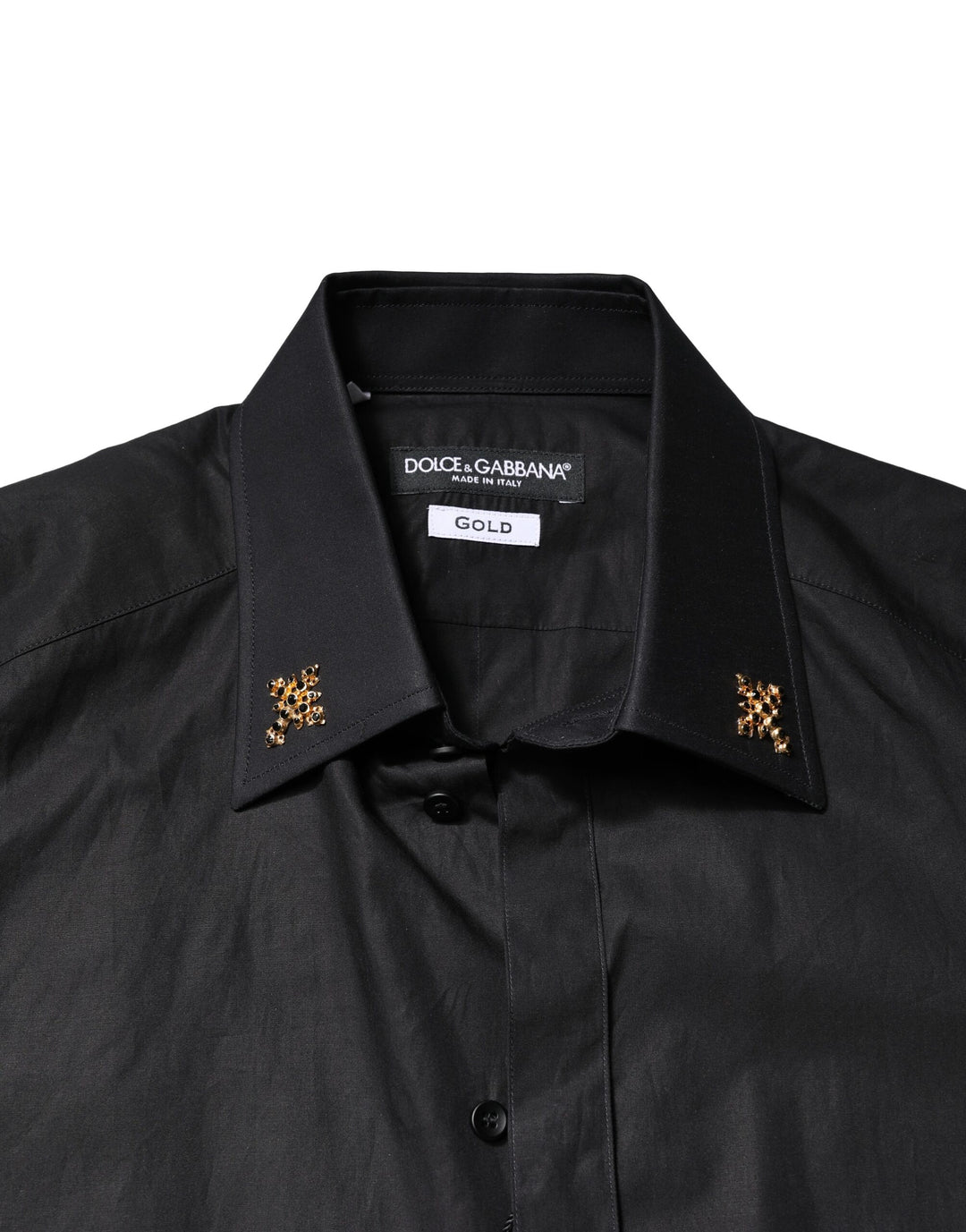 Dolce &amp; Gabbana Black GOLD Cross Embellished Men Dress Shirt