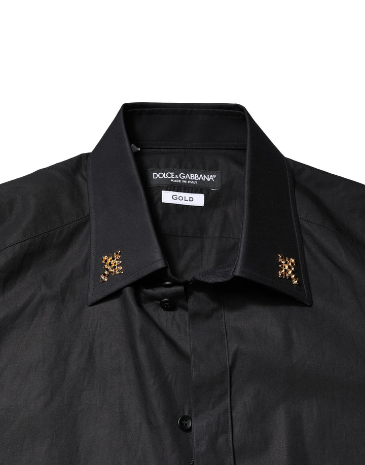 Dolce &amp; Gabbana Black GOLD Cross Embellished Men Dress Shirt