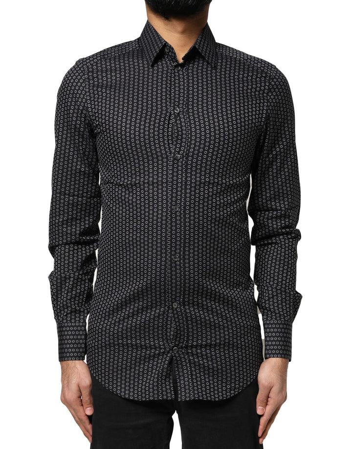 Dolce &amp; Gabbana Black GOLD Patterned Cotton Men Dress Shirt