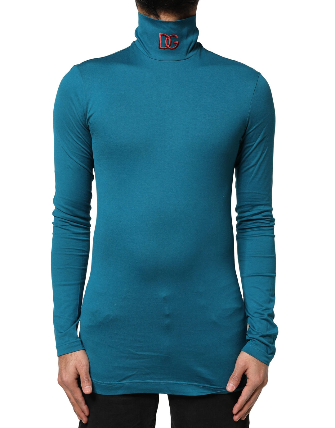 Dolce &amp; Gabbana Blue Cotton Turtleneck Long Sleeves Sweater