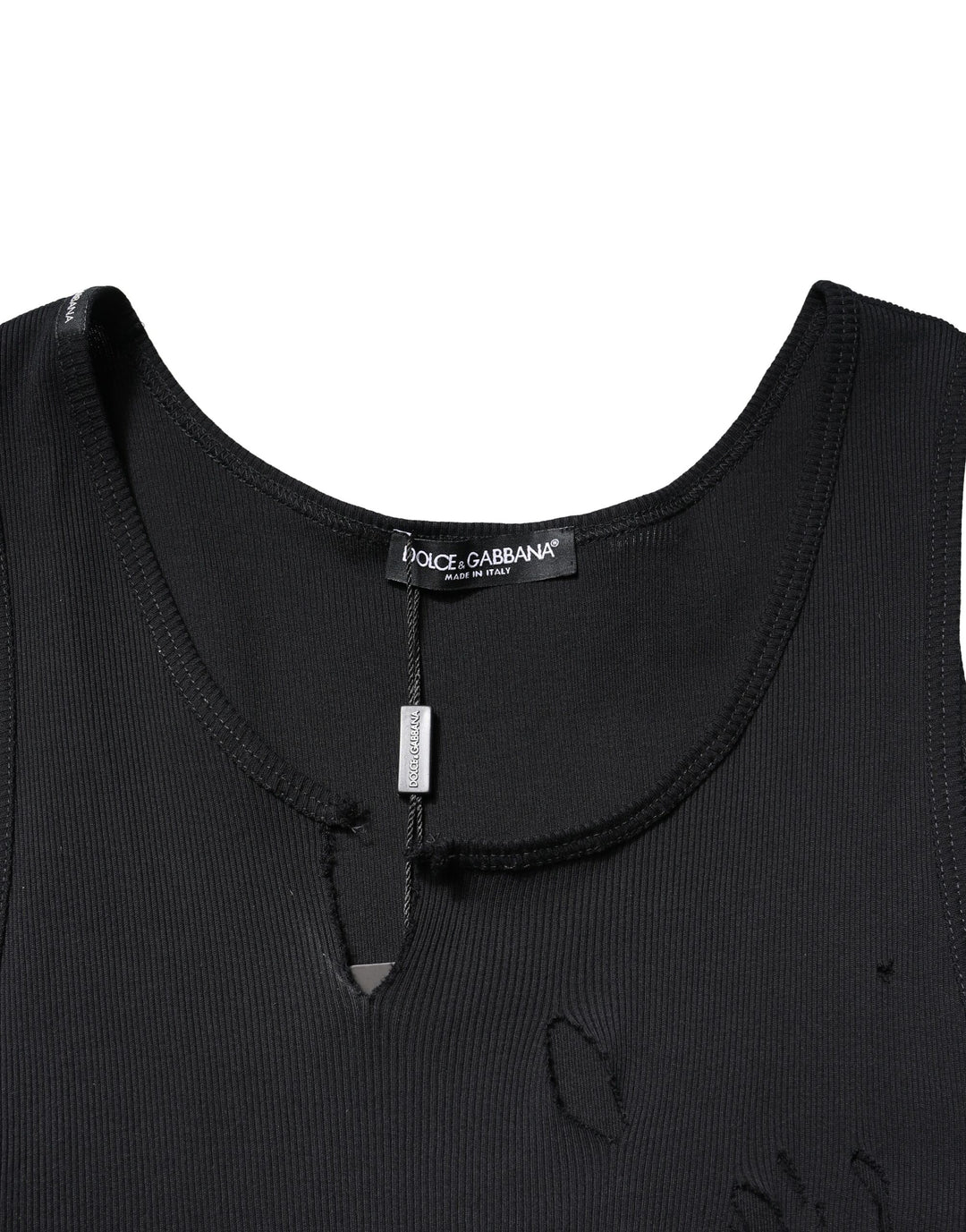 Dolce &amp; Gabbana Black Cotton Rip Style Sleeveless Men Tank T-shirt