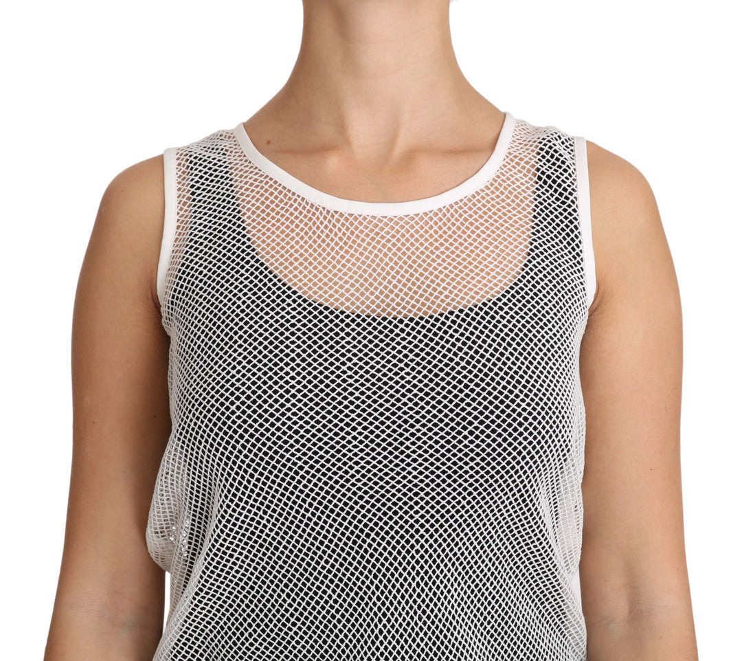 Dolce &amp; Gabbana White Net  Transparent Sleeveless Tank Top