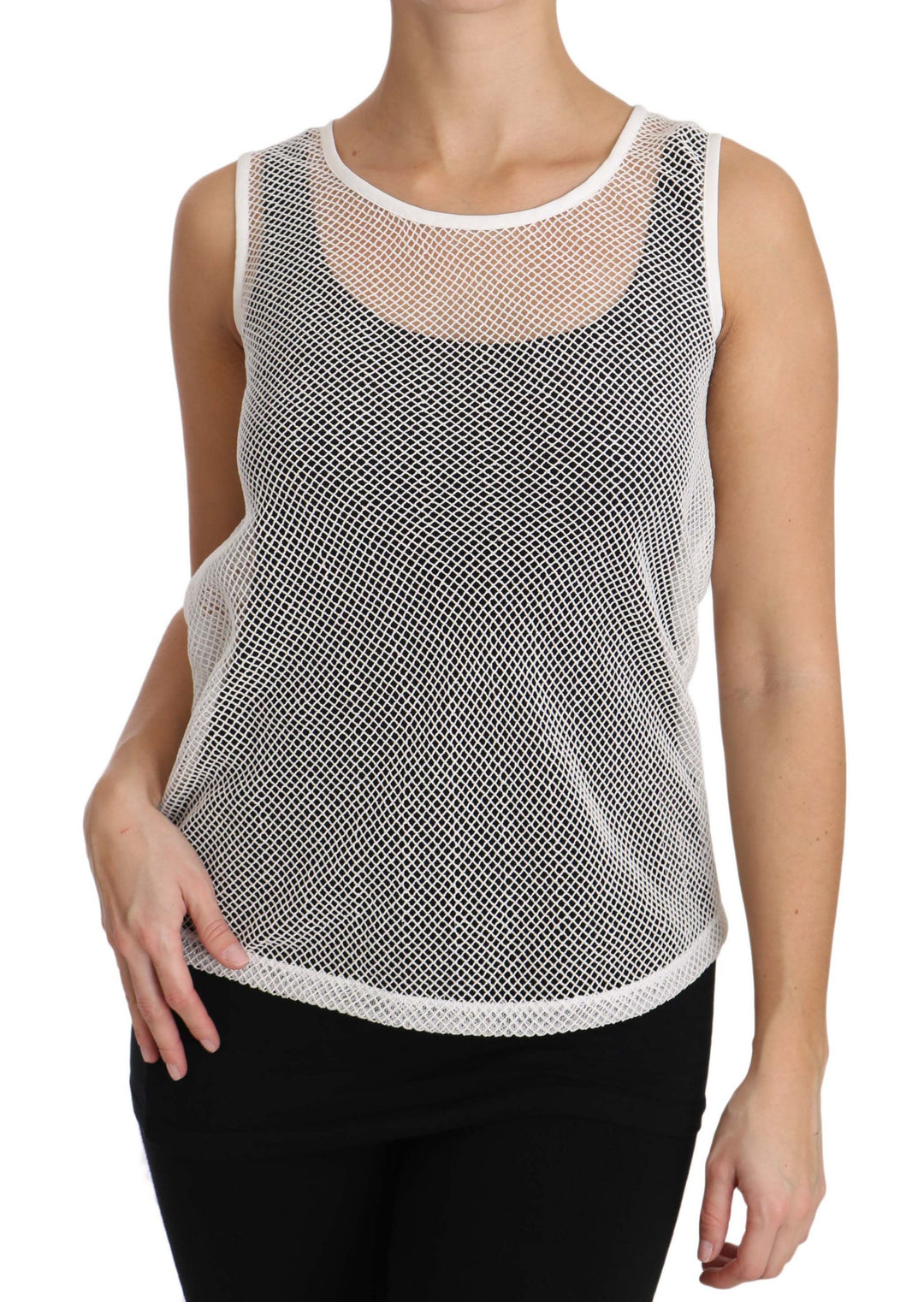 Dolce &amp; Gabbana White Net  Transparent Sleeveless Tank Top