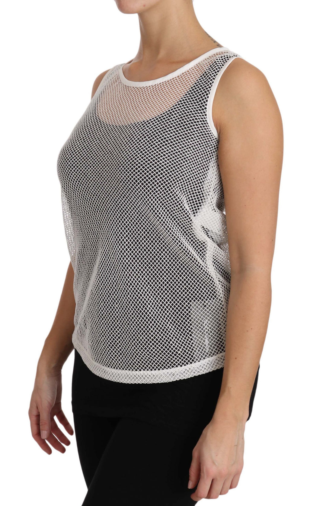 Dolce &amp; Gabbana White Net  Transparent Sleeveless Tank Top