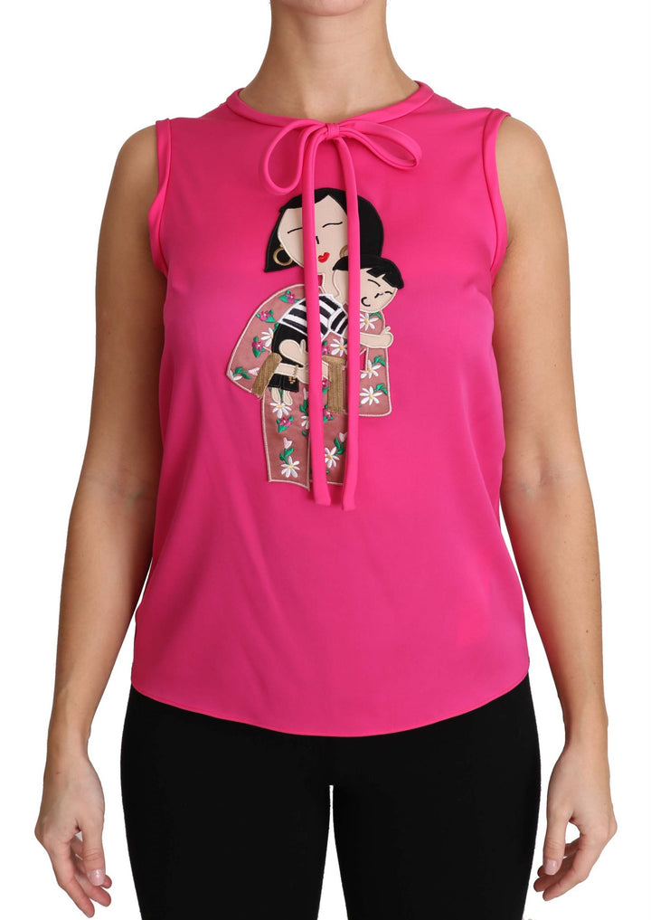 Dolce &amp; Gabbana Pink Family Silk Tank  Mama Blouse Top Shirt