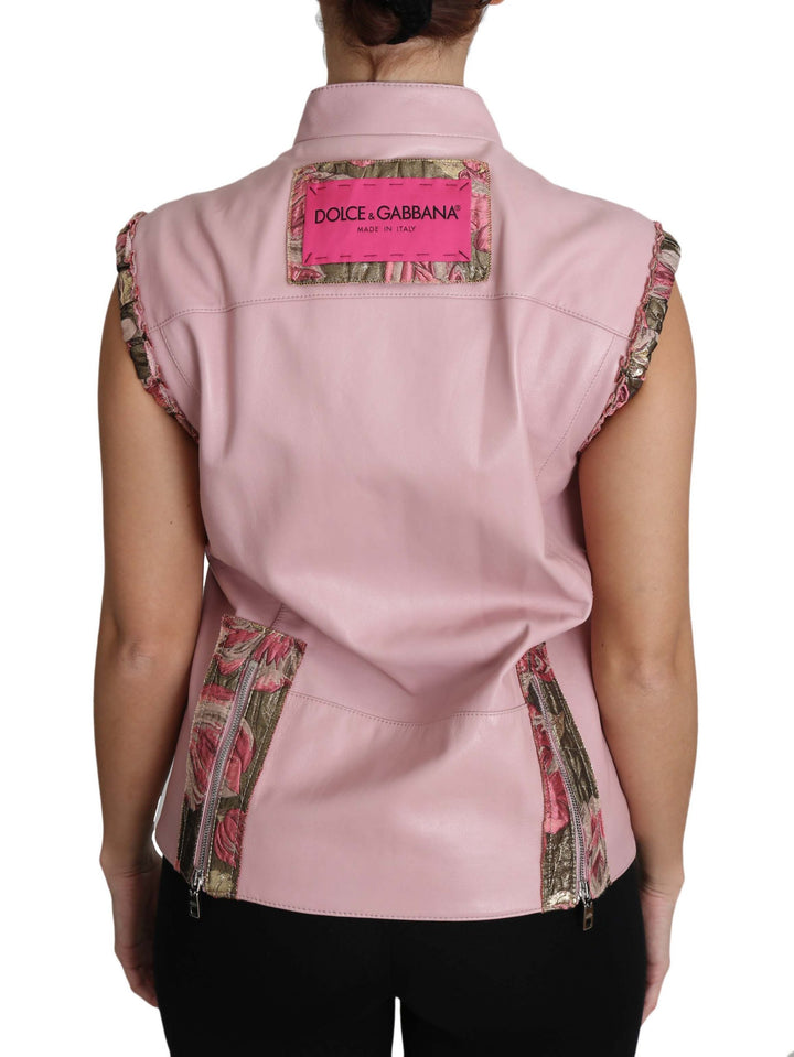 Dolce &amp; Gabbana Pink Zippered Lamb Sleeveless Vest Leather Jacket
