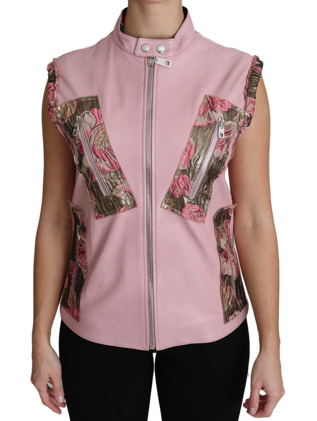 Dolce &amp; Gabbana Pink Zippered Lamb Sleeveless Vest Leather Jacket