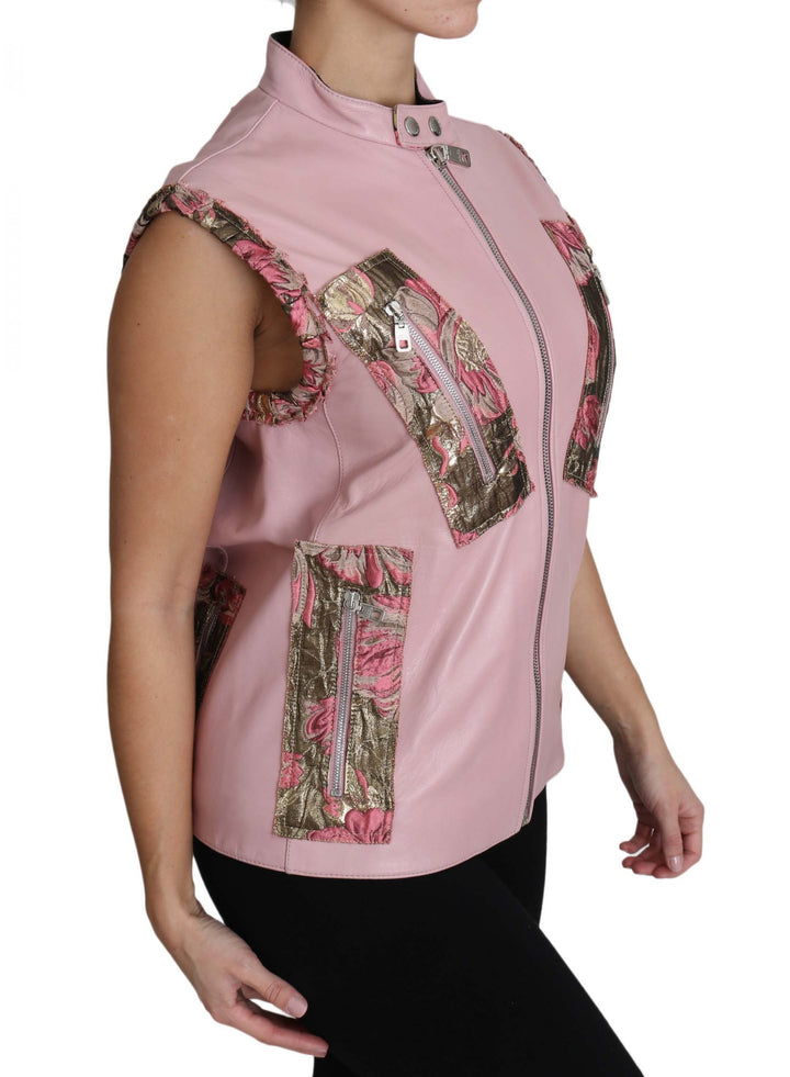 Dolce &amp; Gabbana Pink Zippered Lamb Sleeveless Vest Leather Jacket