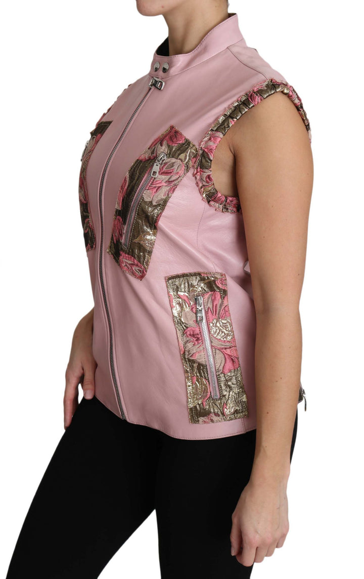 Dolce &amp; Gabbana Pink Zippered Lamb Sleeveless Vest Leather Jacket