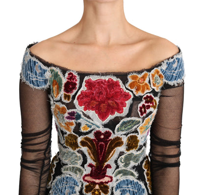 Vestido elegante de manga larga con estampado floral Ricamo de Dolce Gabbana