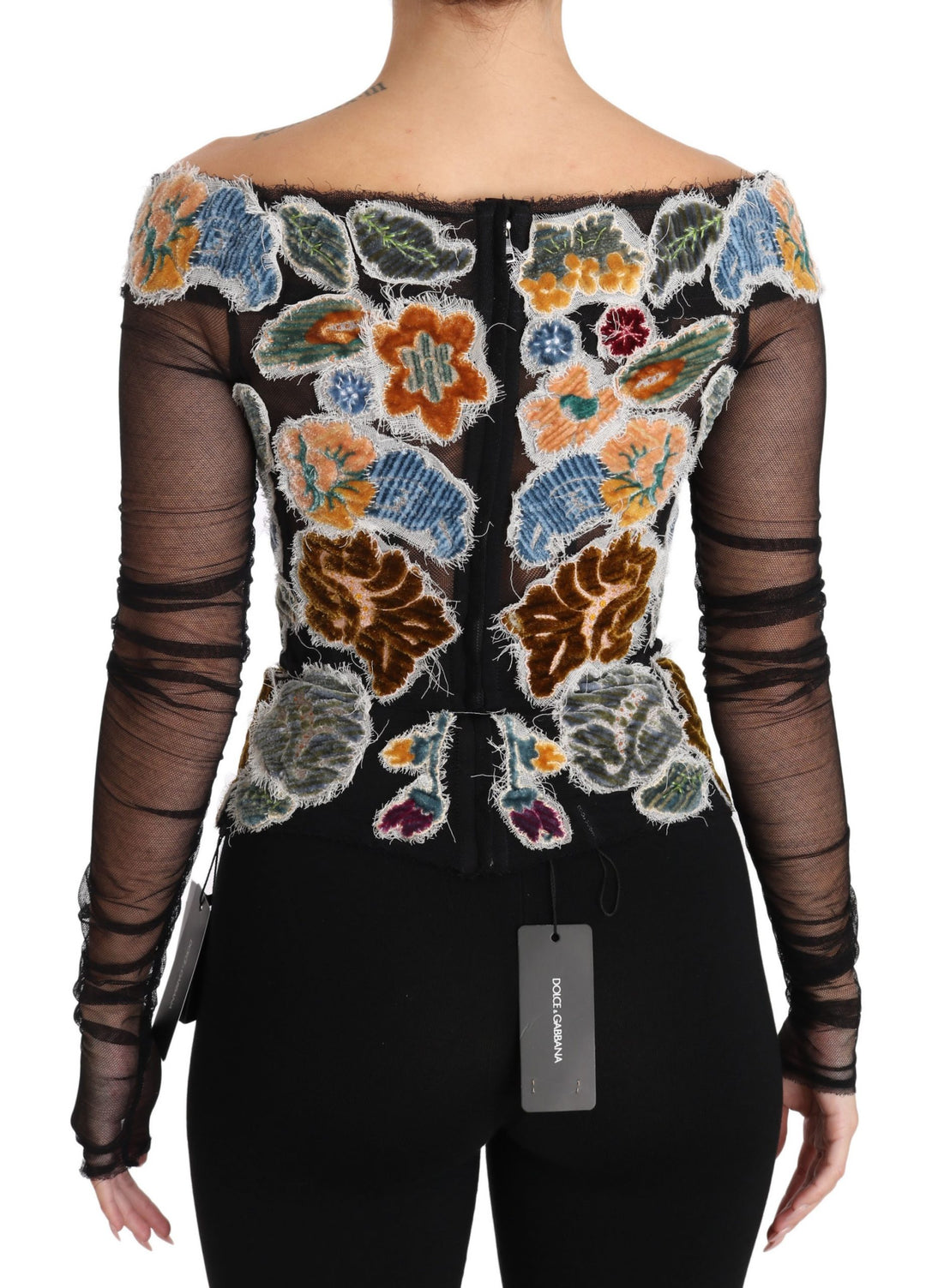Dolce &amp; Gabbana Black Floral Ricamo Top T-shirt Blouse