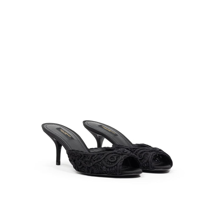 Dolce &amp; Gabbana Black Cotton Mules